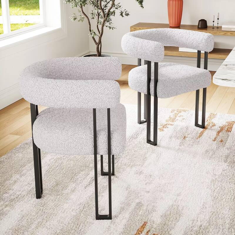 Upholstered Dining Arm Chairs with Metal Frame, Cushioned Seat & Back (Set of 2)