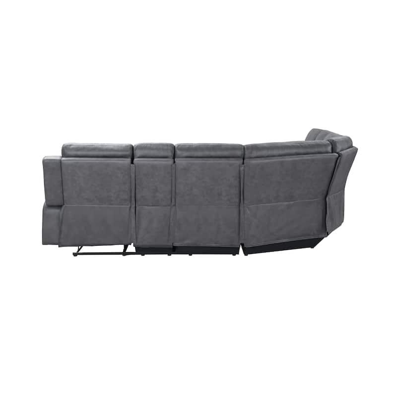 HomeRoots Gray Faux Leather Reclining Curved Corner Sectional With Console