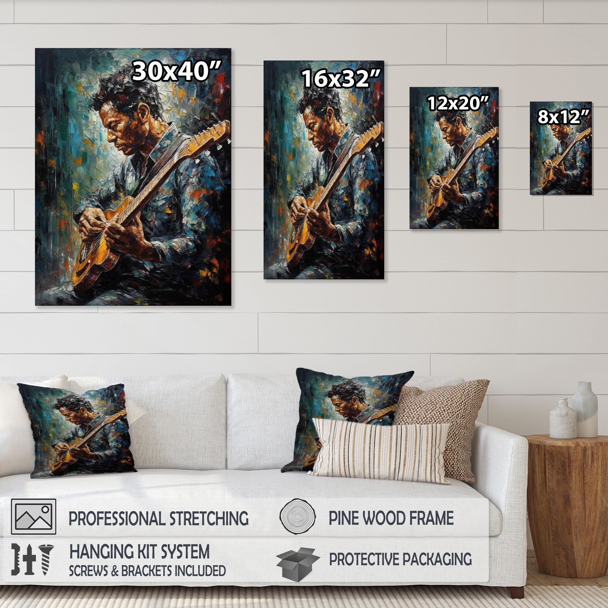 Abstract Guitar Player Picture on Stretched Canvas, Wall Art Décor, Re – ArtWorks Decor Co