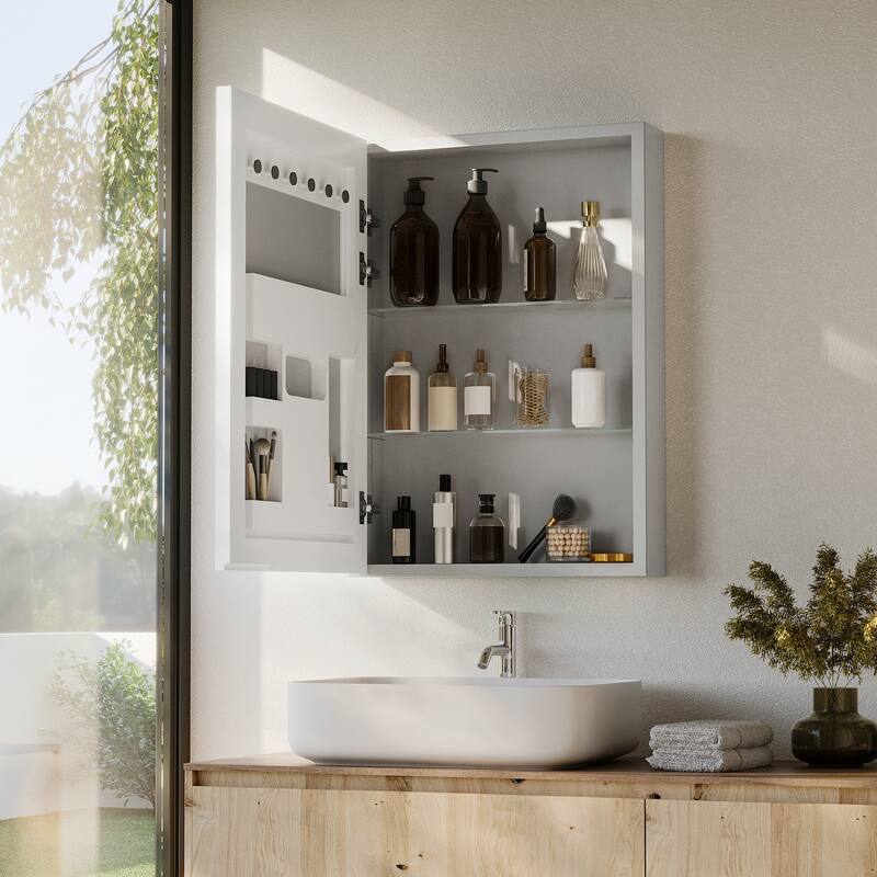 Bathroom Mirror Medicine Cabinet Recessed or Surface Mount with Adjustable Shelves - 20x5x28 inch