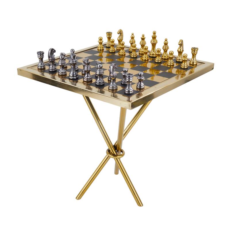 Aluminum Metal Chess Table Game Set - Gold or Silver - Roche River Decor