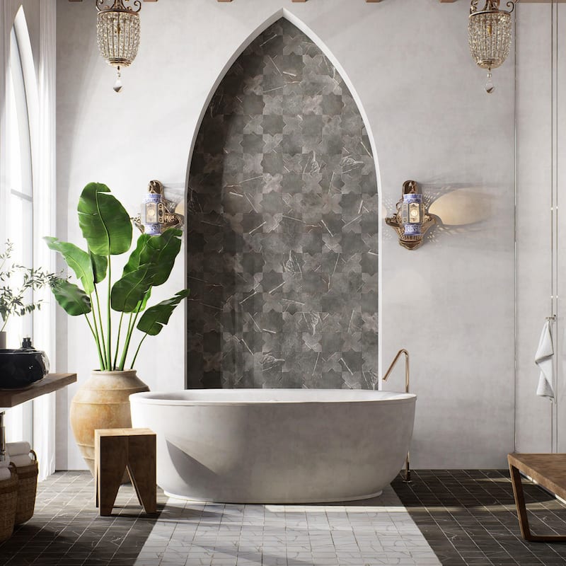 Merola Tile Istanbul Star Night with Night Cross 6" x 12" Porcelain Floor and Wall Tile - Case (32 Tiles) - Case (32 Tiles)