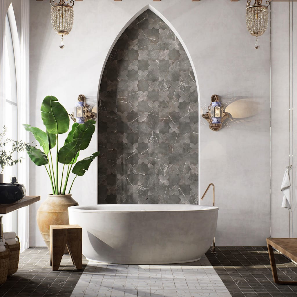 Merola Tile Istanbul Star Night with Night Cross 6" x 12" Porcelain Floor and Wall Tile - Case (32 Tiles)