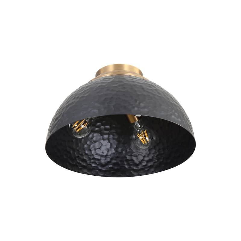 Golden Lighting Shepard 3-light Flush Mount in Modern Brass and Matte Black shade