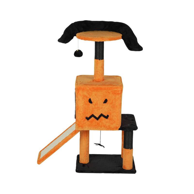 39" Halloween Cat Tree with Condo, Sisal Scratching Posts & Toys - 25.2" L × 12.0" W × 39.0" H