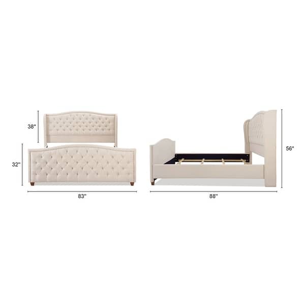 dimension image slide 2 of 10, Athens Upholstered Nailhead Tufted Wingback Panel Bed