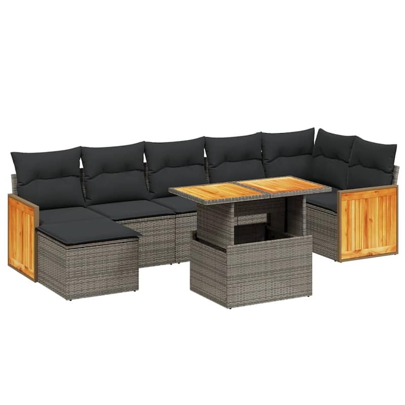 vidaXL Patio Sofa Set with Cushions Modular Conversation Set 8 Piece Poly Rattan - 21.7 x 39.4 x 28.7 in