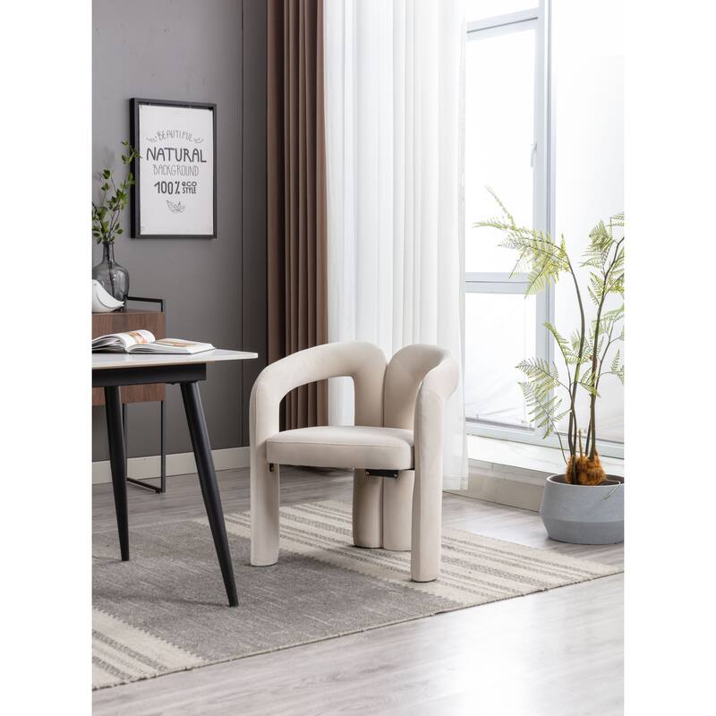 Set of 2 Beige Velvet Fabric Upholstered Armchair Dining Chair Barrel Side Chairs Accent Chair for Living Room Bedroom Kitchen