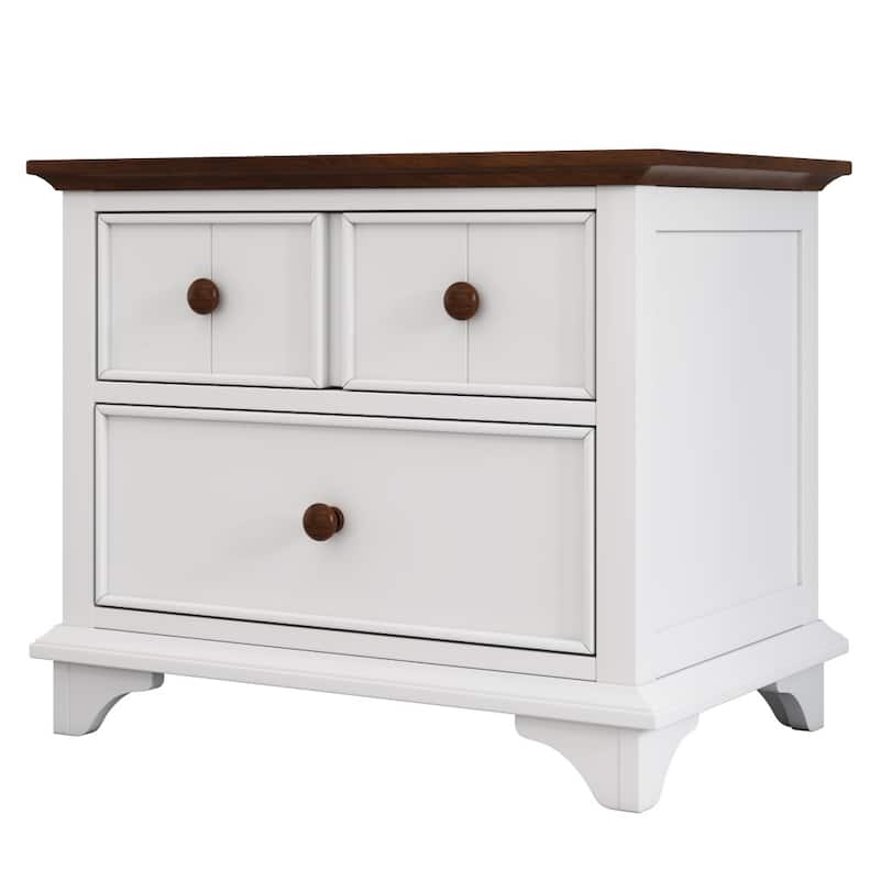 HomeRoots 28" White And Walnut Brown Wood Two Drawer Nightstand