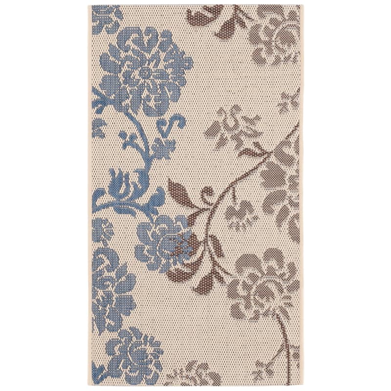SAFAVIEH Courtyard Vernelle Arvyda Outdoor Waterproof Patio Backyard Rug - 2' x 3'7" - Natural Brown/Blue