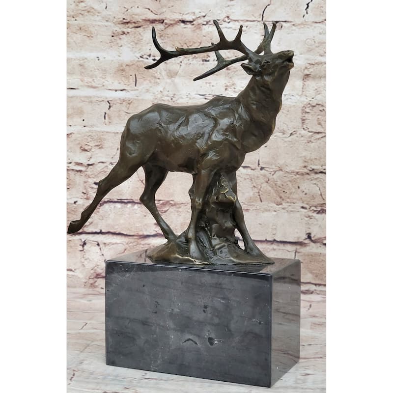 Signed Original Male Elk Mountain Deer Caribou Hunter Bronze Sculpture Art Decor