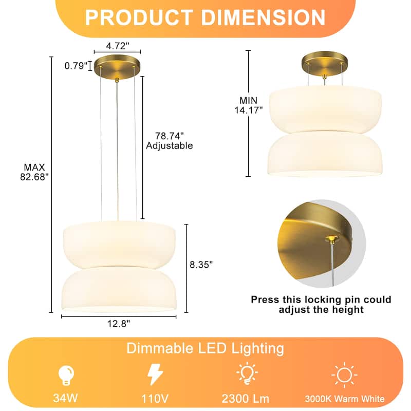 Milky Glass LED Pendant Light with Up & Down Lighting, Dimmable - Dia.12.8-in