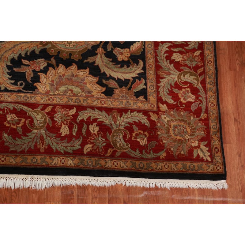 Black Floral Agra Indian Area Rug Handmade Wool Carpet - 9'3"x 12'0"