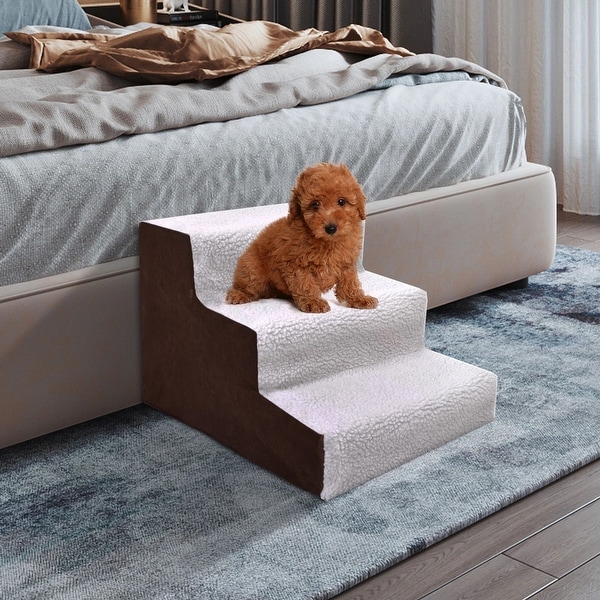 3 Steps Pet Stairs for Dogs and Cats Beige N A Bed Bath