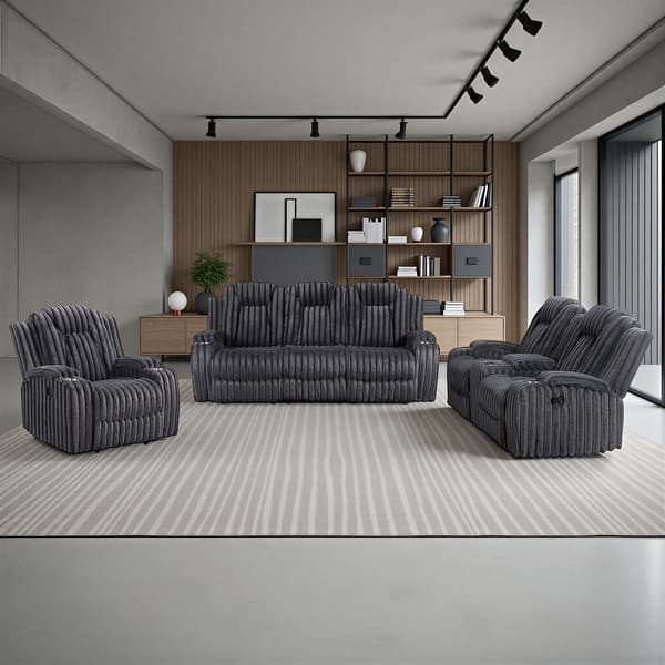 slide 2 of 37, Brynda Corduroy 3-Piece Manual Double Reclining Sofa Sets