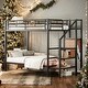 preview thumbnail 1 of 18, Twin Over Twin Metal Bunk Bed with Storage Ladder and Wardrobe, White Black