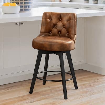 26" Counter Height Swivel Bar Stools with Solid Wood Frame - 26" H
