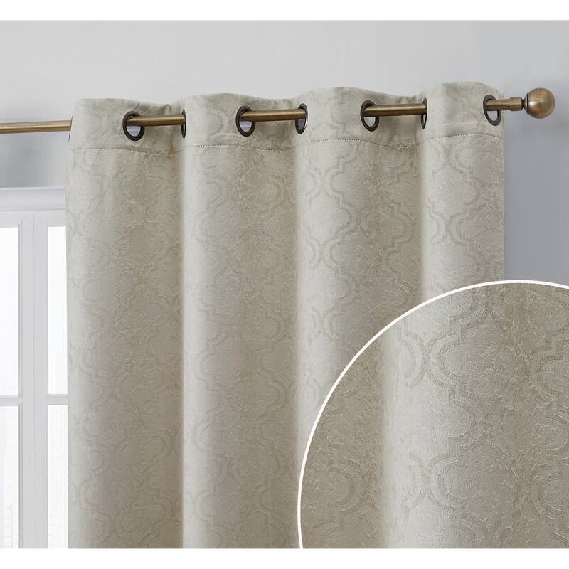 HLC.me Redmont Lattice Thermal Room Darkening Light Blocking Privacy Blackout Grommet Curtain Panels - Set of 2