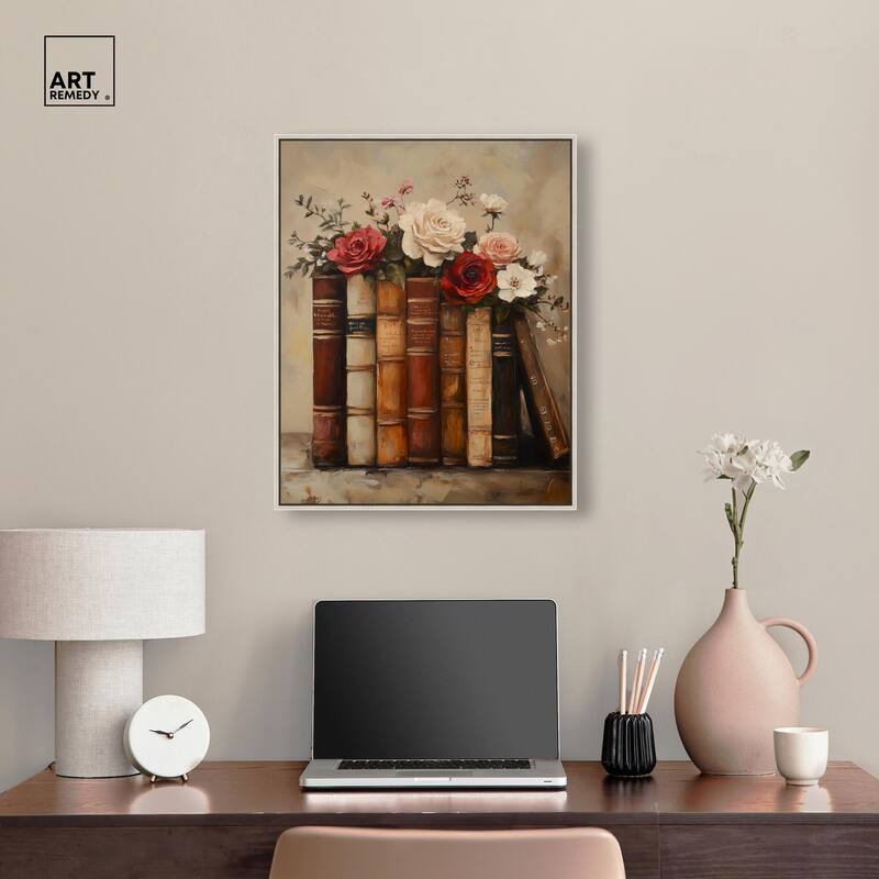 Bookshelf Bouquet II Canvas by Art Remedy