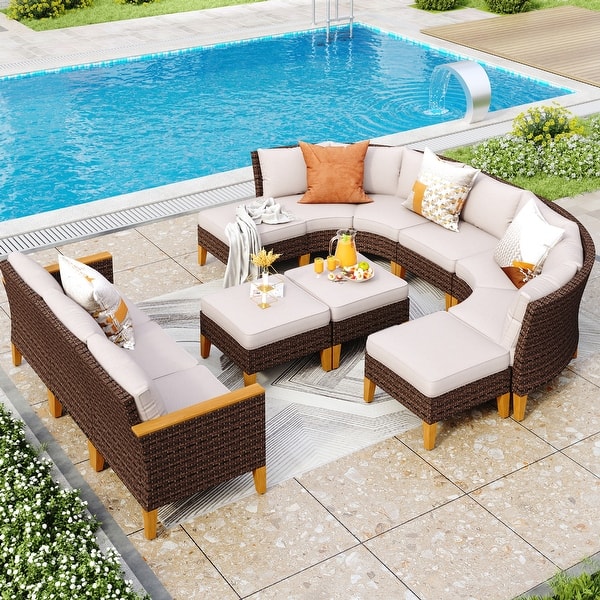 Outdoor Patio PE Wicker Rattan L-Shaped Sectional Sofa Set With Extendable Side Tables, Dining Table, Washable Covers - Bed Bath & Beyond - 38144483
