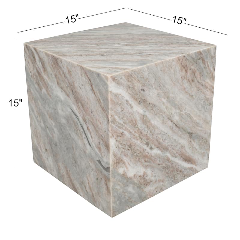 Evelyn 15" Contemporary Natural Marble Handmade Cube End Table, Gray/Beige, by JONATHAN Y.