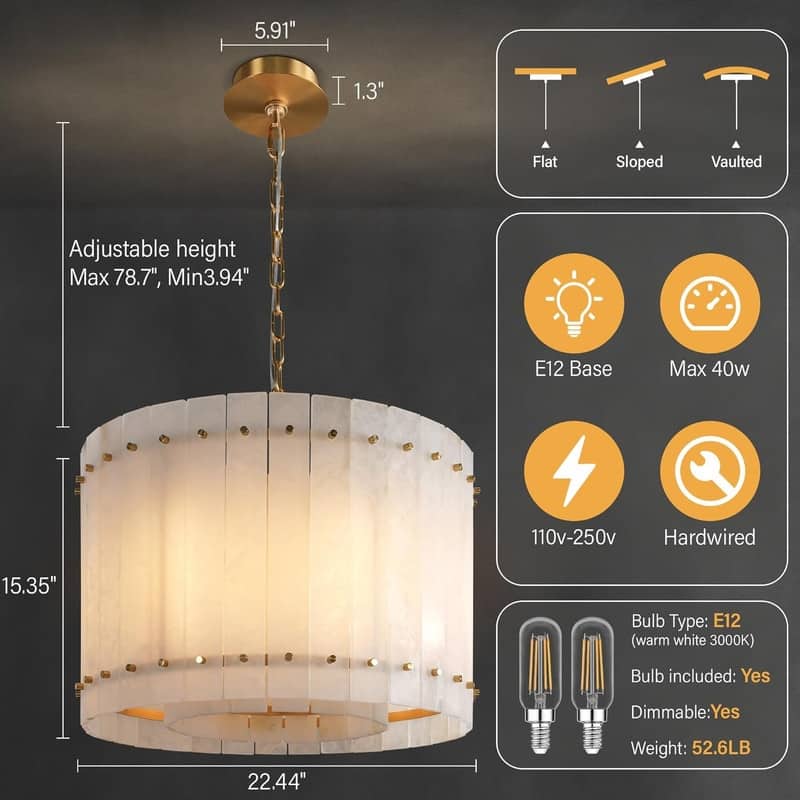 KAYLA Modern Chandelier 54 in Alabaster Chandelier