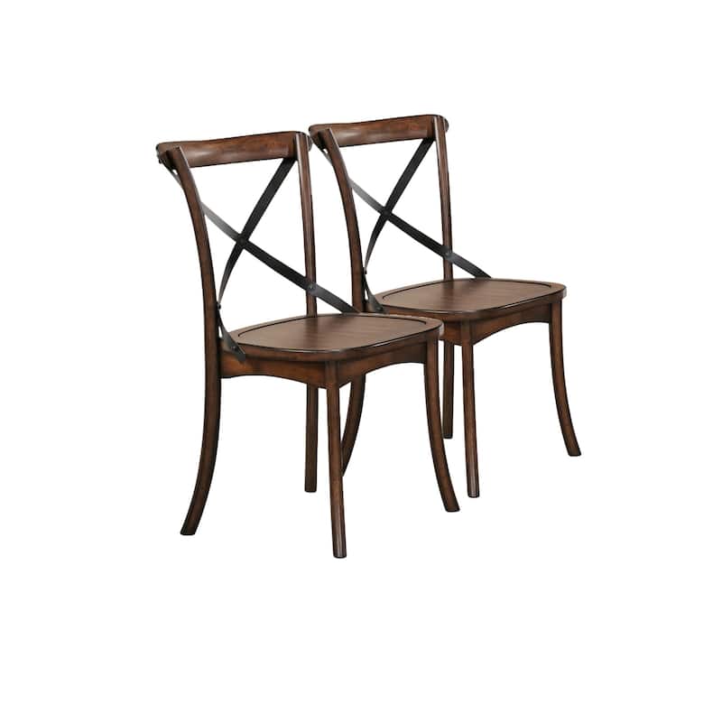 Brown Solid Wood Cross Back Dining Side Chairs and Classic Style Set of 2 - 18” L x 21” W x 35” H - Brown