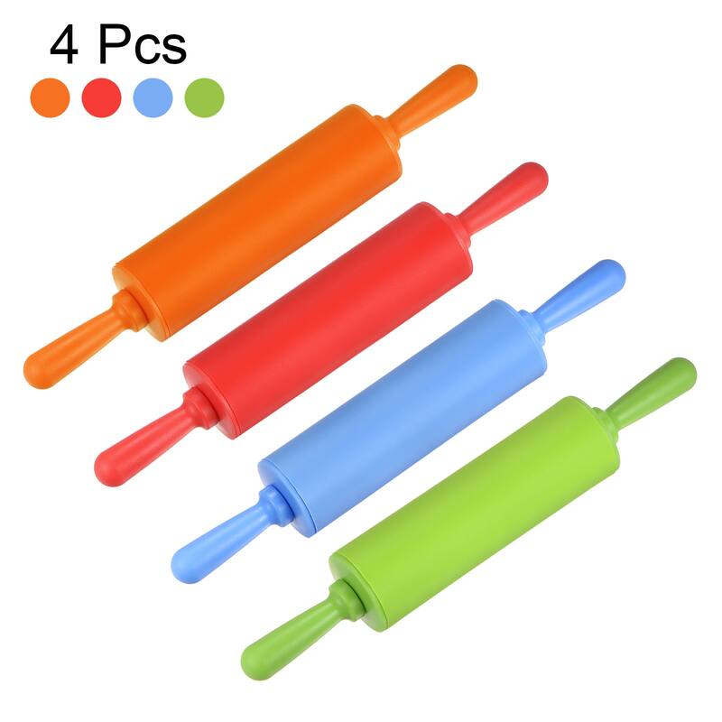 Silicone Rolling Pins for Baking 30cm x 4.2cm 4 Colors - Green & Orange & Red & Blue