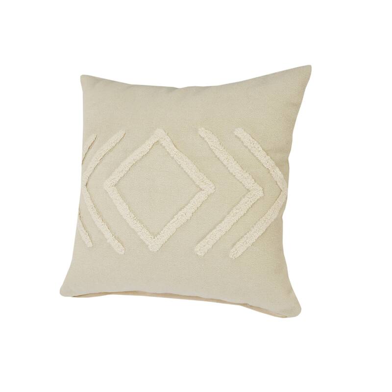 Handmade Diamond Overtufted Cotton Throw Pillows - 20" - Cream - Set of 2