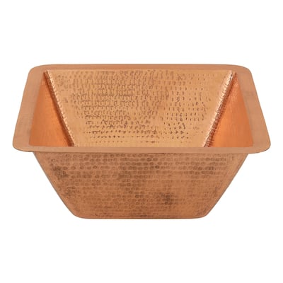 15" Square Hammered Copper Bar/Prep Sink w/ 2" Drain Opening in Polished Copper (BS15PC2)