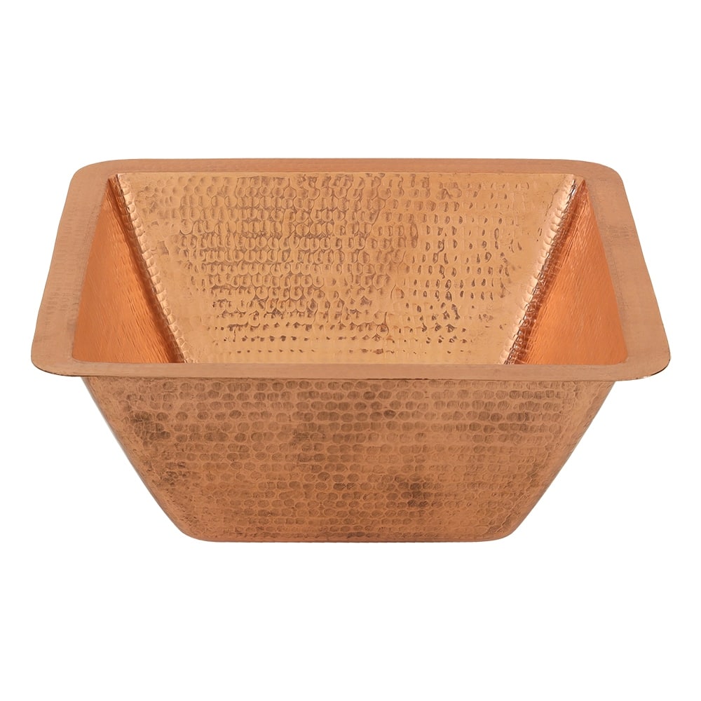 15" Square Hammered Copper Bar/Prep Sink w/ 2" Drain Opening in Polished Copper (BS15PC2)