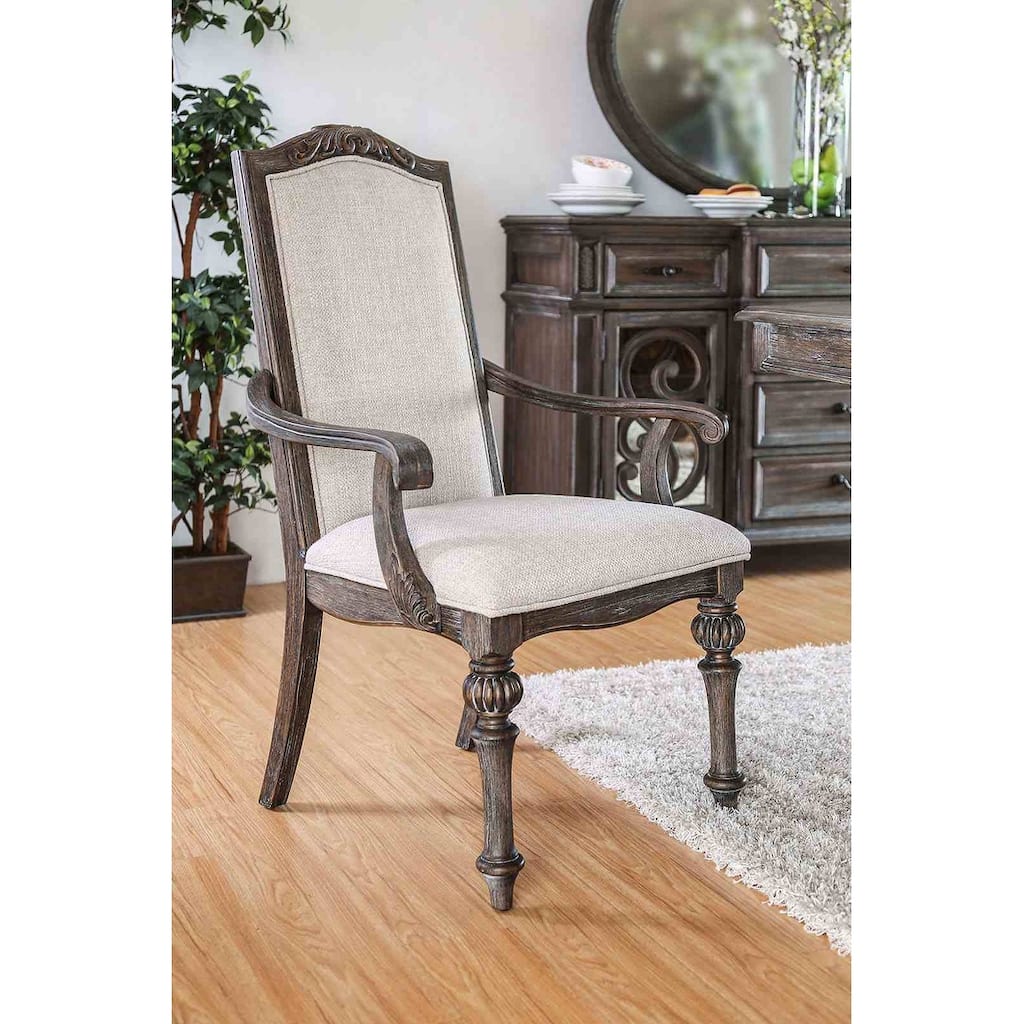 Rustic Natural Tone Finish Inlay Design Arm Chairs Set