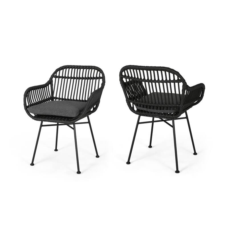 Roomfitters Curved Rattan Outdoor Chairs with Cushions, Set of 2 for Patio or Balcony Lounge