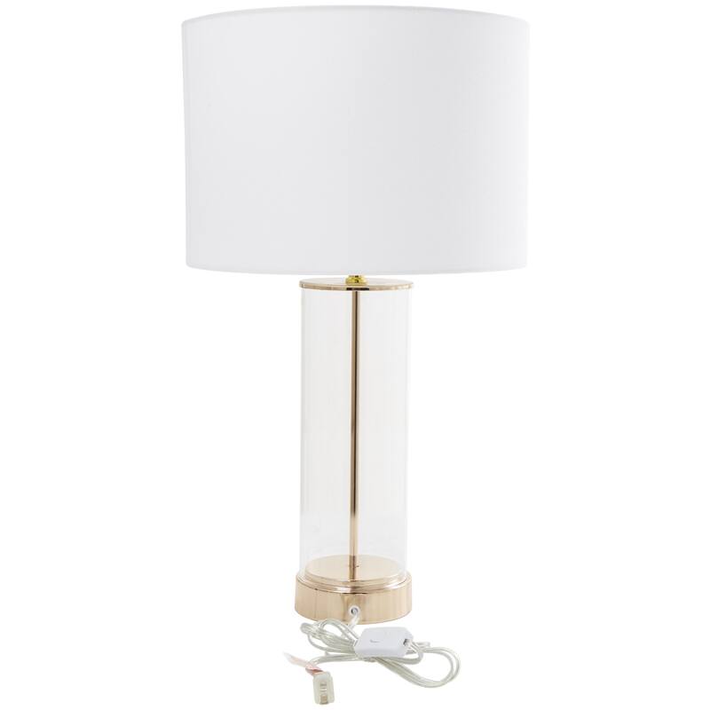 Tempered Glass Transparent Base Table Lamp with Drum Shade - Gold - CosmoLiving by Cosmopolitan