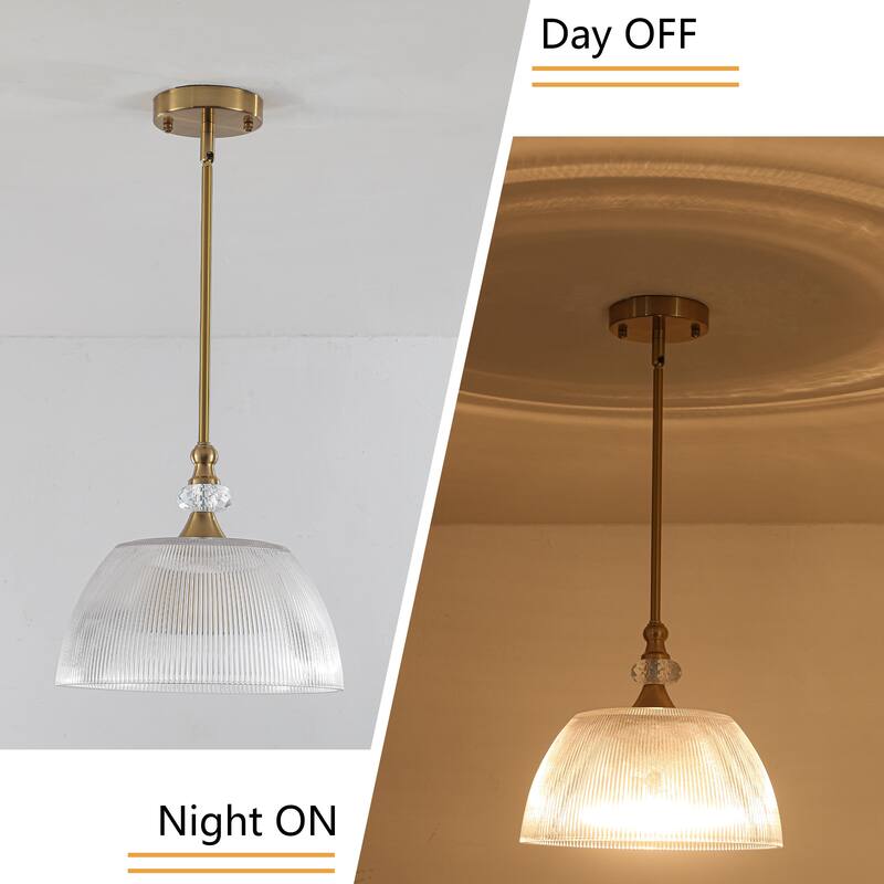 1-Light Modern Pendant Light with Ribbed Dome Shade - Brushed Gold