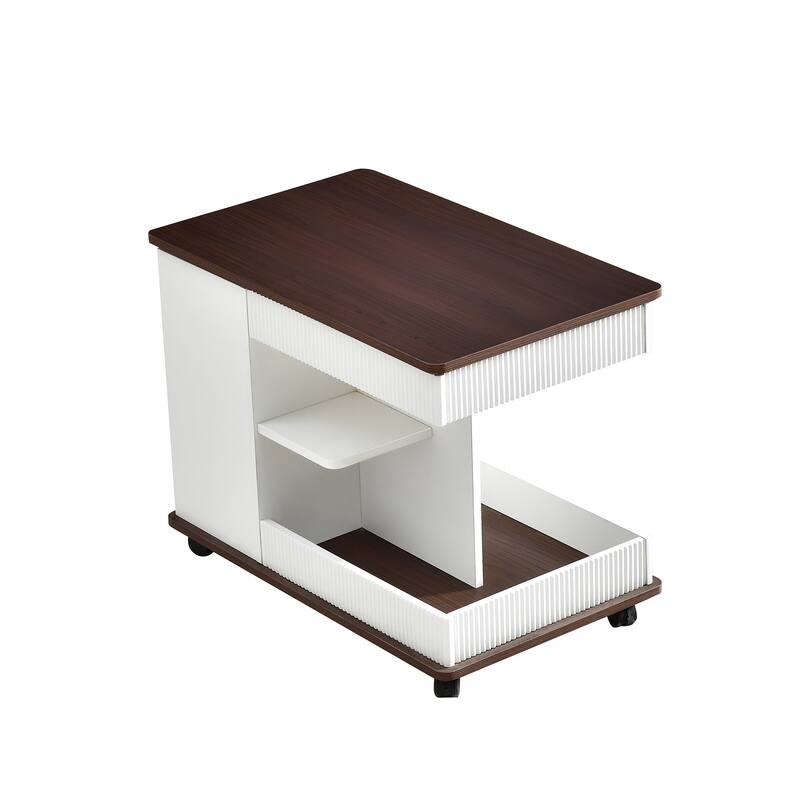 Modern Multifunctional End Table with Wheels,MDF Sofa Side Table with 360°Rotating Lift-Top