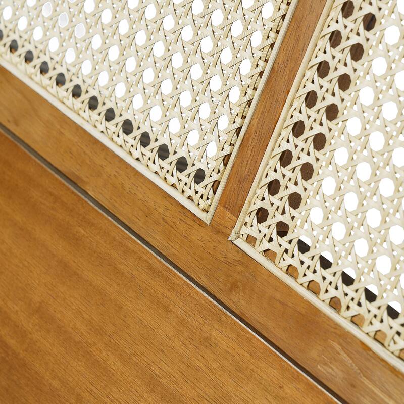 King Size Platform Bed Frame with Headboard, Mid Century Modern Design, Natural Finish