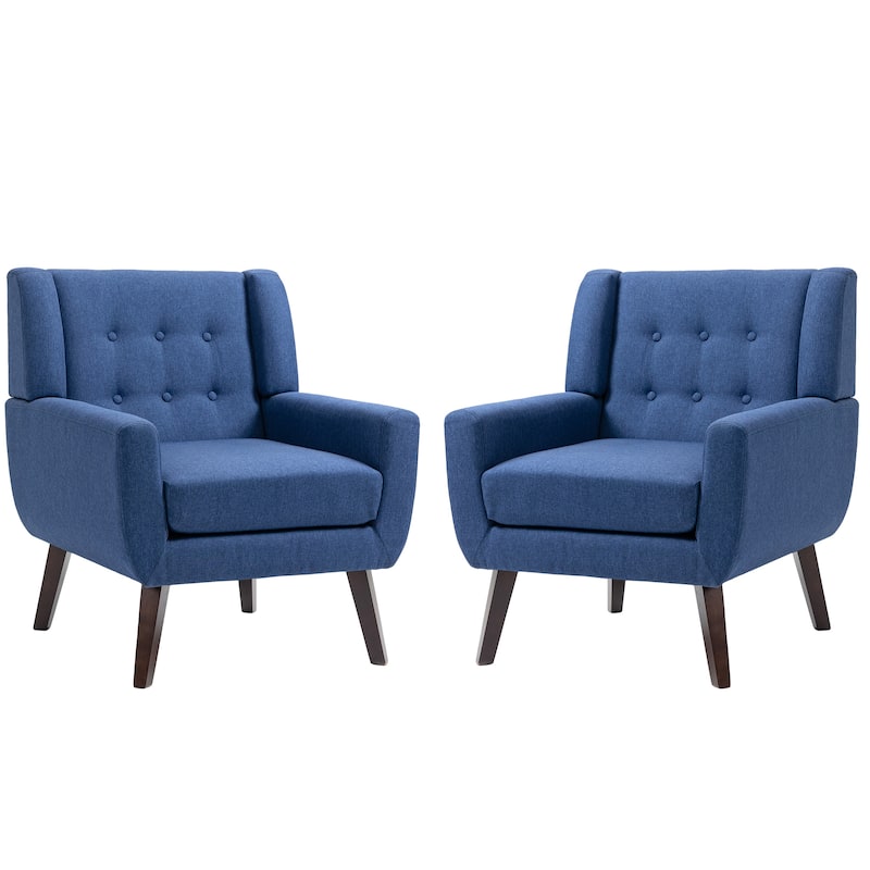 Set of 2 Modern Accent Chair Cotton Linen Upholstered Armchair for Living Room - Blue