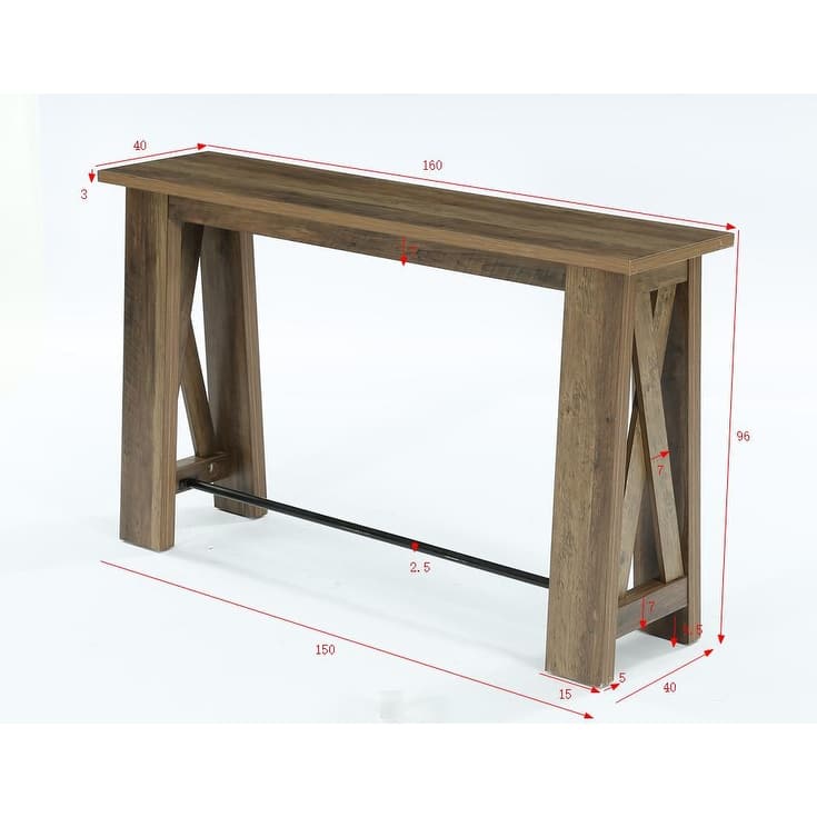 63" Bar Table with Metal Footrest, Counter Height Pub Table