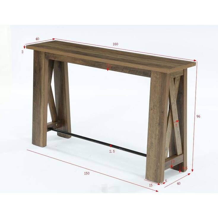 Console Table with Metal Footrest, 63" Counter Height Entryway Table, Narrow Kitchen Dining Table