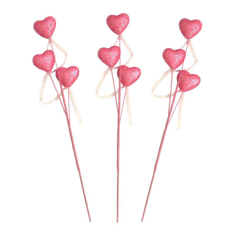 25" Heart x 3 Spray, Pink, Set of 3 - 25