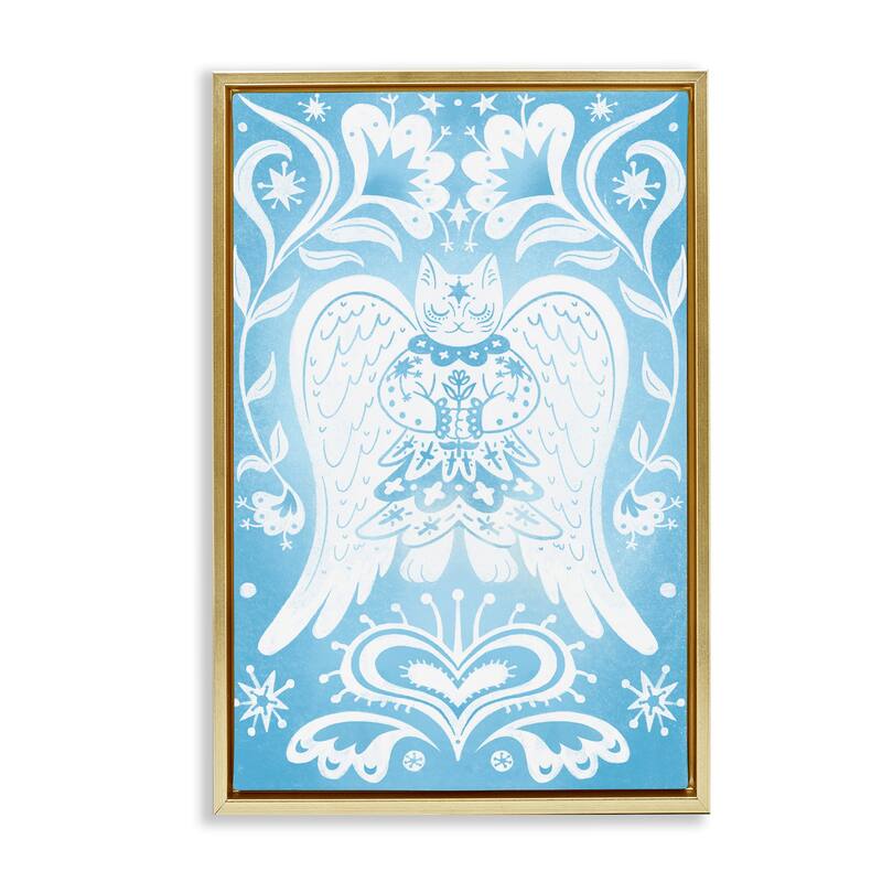 Stupell Symmetrical Patterned Angel Cat Framed Floater Canvas Wall Art Design By Hannah Moren - 21 x 31 - Gold