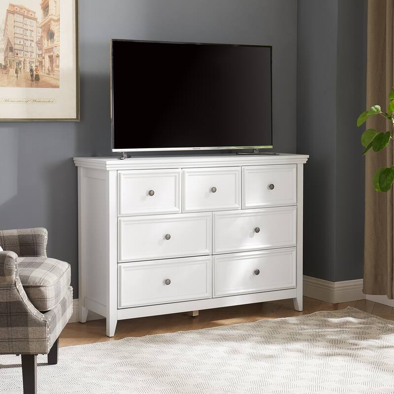 Bright White 7-Drawer Dresser, Versatile Living Room Storage Option
