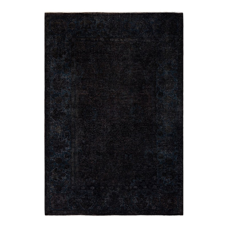 Overton Hand Knotted Wool Vintage Inspired Modern Contemporary Overdyed Black Area Rug - 6' 2" x 8' 10"