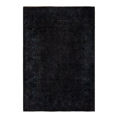 Overton Hand Knotted Wool Vintage Inspired Modern Contemporary Overdyed Black Area Rug - 6' 2" x 8' 10"