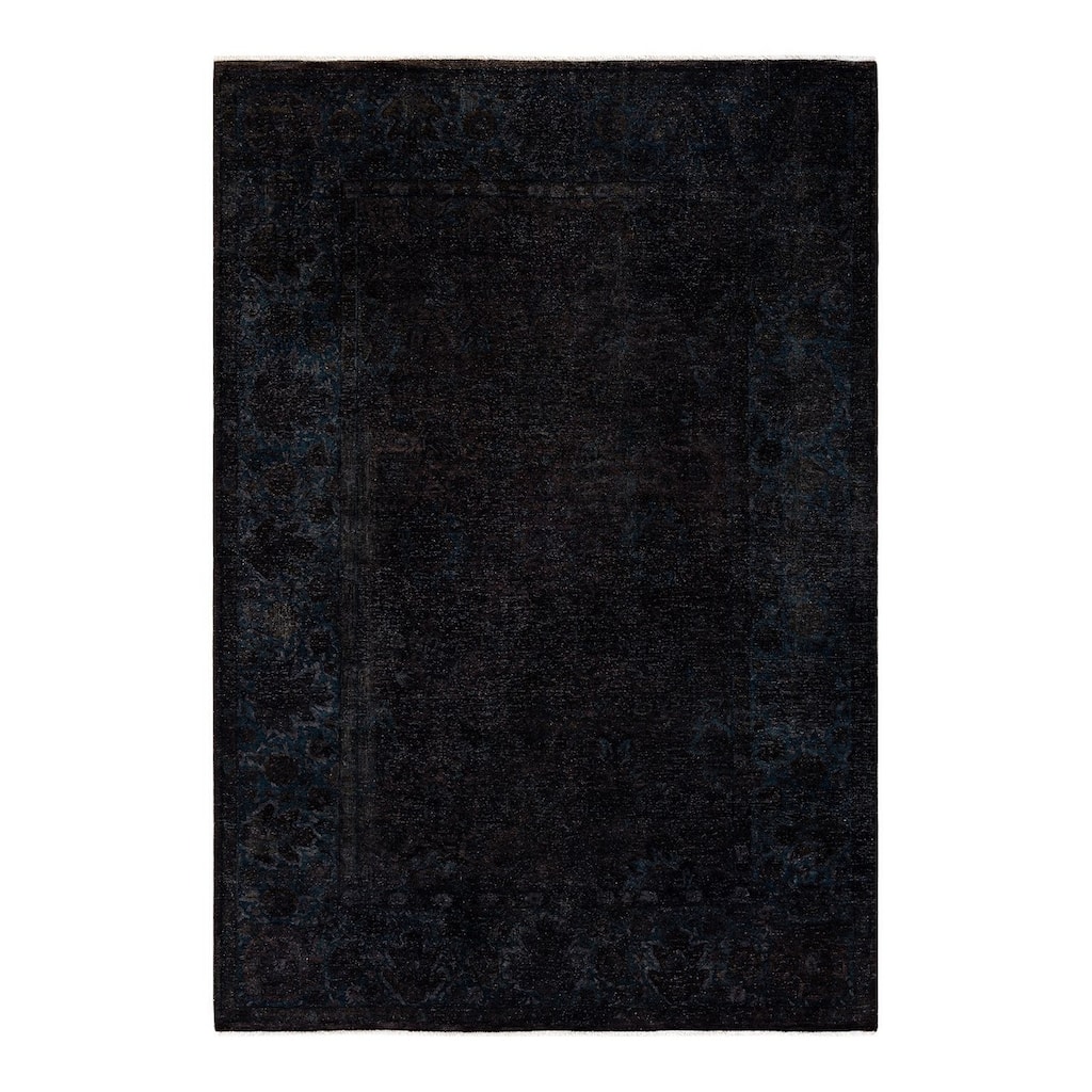 Overton Hand Knotted Wool Vintage Inspired Modern Contemporary Overdyed Black Area Rug - 6' 2" x 8' 10"
