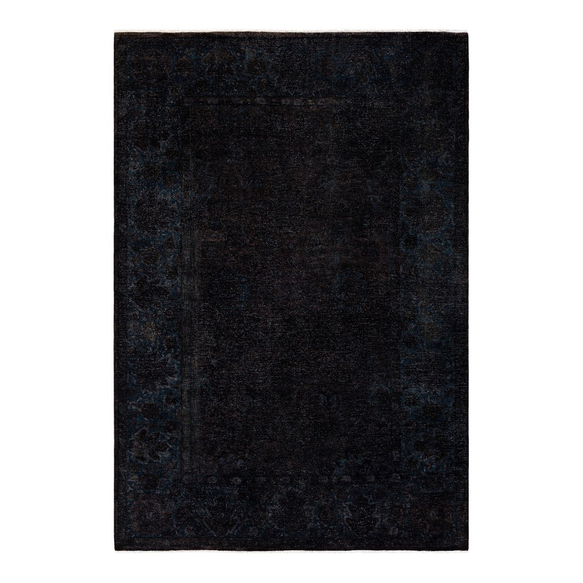 Overton Hand Knotted Wool Vintage Inspired Modern Contemporary Overdyed Black Area Rug - 6' 2" x 8' 10"