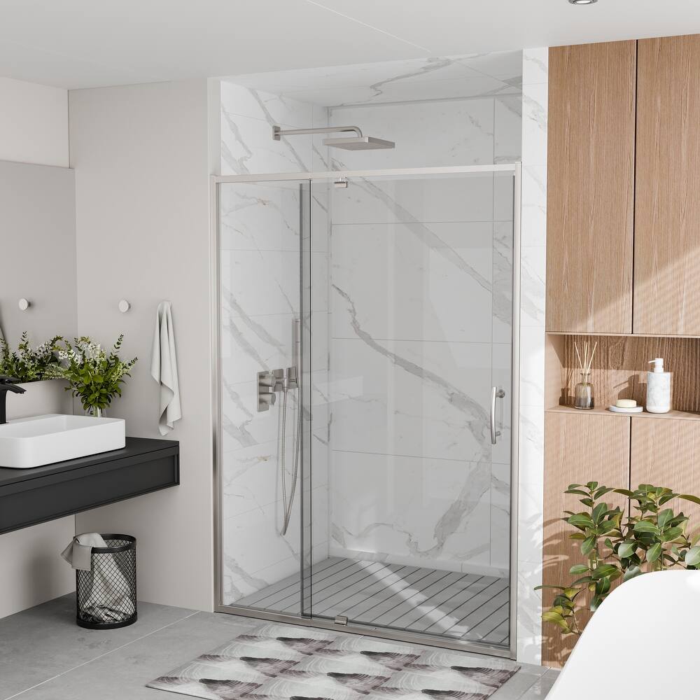 Modland 44-48"x71'' Adjustable Pivot Shower Door - Auto-Lift Hinge, Magnetic Seal, 6 Finishes for Uneven Walls - 48''x 71''