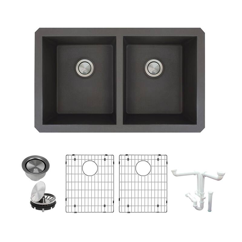 Transolid K-RUDE3118 Radius 31-3/4" Undermount Double Basin Granite - Black
