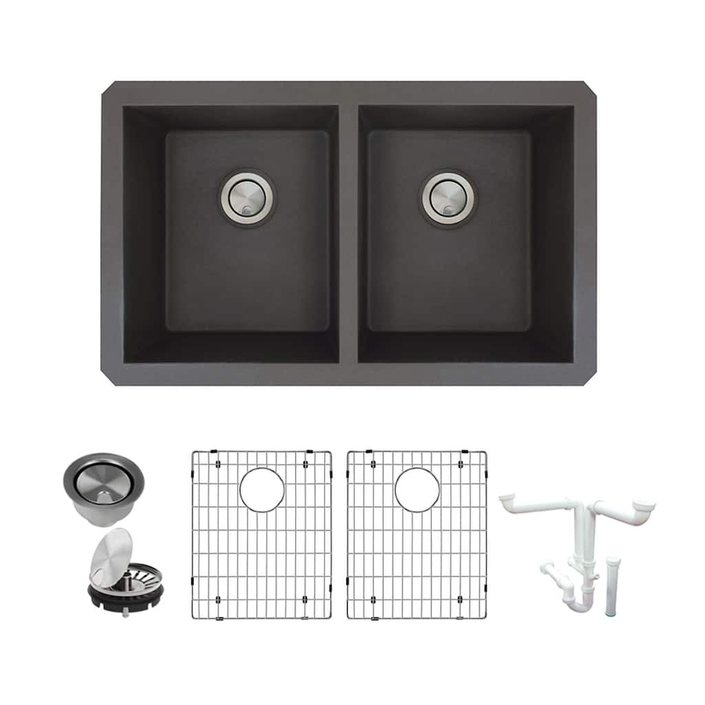 Transolid K-RUDE3118 Radius 31-3/4" Undermount Double Basin Granite